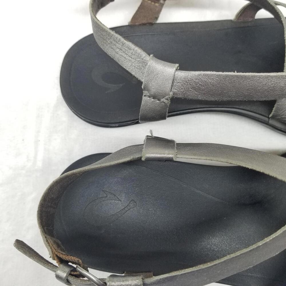 Olaki Upena Sandals Womens 7 Metallic Pewter Silver Strappy Sandal Beach - Picture 8 of 10